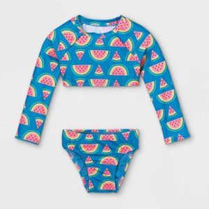 Toddler Girls’ 2pc Wrap Crop Watermelon Long Sleeve Rash Guard Set